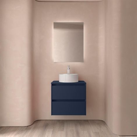 Badezimmermöbel BALTIC 600 2 Schubladen BLUE SATIN + Waschtisch-Platte (1/2)