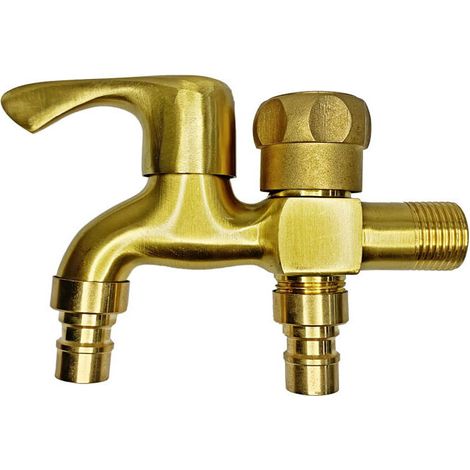 Rubinetto doppio FOREHILL da 1/2", rubinetto da giardino in ottone, rubinetto da giardino per esterni, resistente al gelo, rubinetto a doppia uscita, rubinetto per lavatrice, valvola di scarico a dopp (1/5)