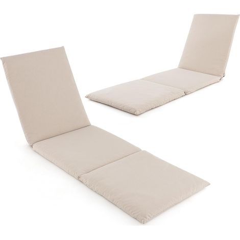 Coussin Bain de Soleil, Coussin Épais pour Chaise Longue d'Extérieur, Matelas Pliable pour Transat Extérieur, 182 x 59 x 4,5 cm (Beige,2) (1/4)