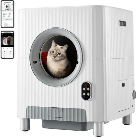 Bac à litière intelligent pour chat de très grande capacité de 68 L, caméra de confidentialité pour la surveillance en temps réel, double désodorisation, contrôle TUYA APP,adapté pour 1 à 8 kg (1/5)