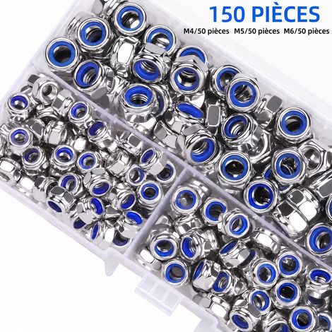 Assortiment de 150 vis entièrement filetées DIN 912 et écrous antidérapants M4-M6 150pcs m4-m6 12,7 × 6,8 × 2,2 cm 200 g – Livraison gratuite