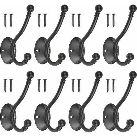 Lot de 8 crochets porte-manteaux vintage en métal noir avec 16 vis Rétro Crochet de Manteau Métal Noir Patère Murale à Visser Individuelle Patère Porte Manteau pour porte de salle de bain cui (1/5)