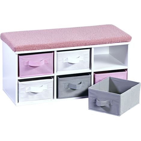 Banc enfant avec 6 rangements - Rose/Blanc - L 68 x H 33 cm - Livraison gratuite