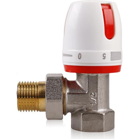 Tête de robinet thermostatique d'angle pour radiateur, régulateur de température automatique en laiton pour robinets de radiateur, thermostat de contrôle de chauffage blanc (1/4)
