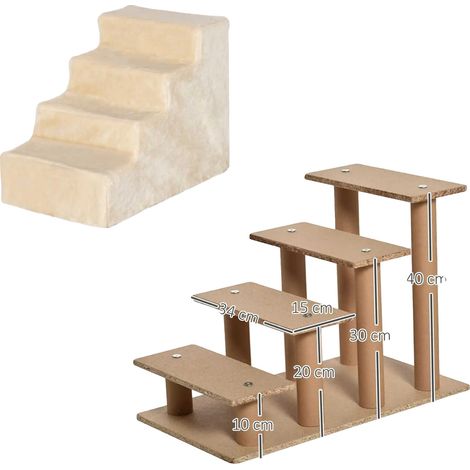 Escalera para mascotas, cubierta extraíble, construcción resistente, color beige. (1/2)