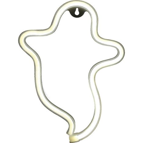 Enseigne lumineuse néon LED innovante en forme de fantôme (25-26 cm) pour la décoration de fêtes d'Halloween. (1/4)