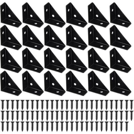 BUNTHAUS Lntyq Lot de 24 équerres d'angle noires 38 x 38 mm avec vis, connecteur d'angle en métal à 90 °, convient pour bord de lit Zhuo (1/5)