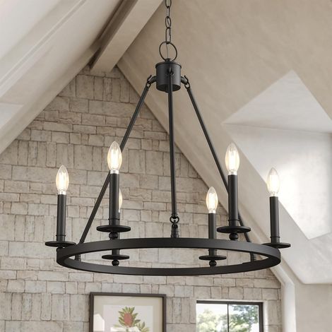Tribesigns Lustre Noir Vintage, 6 Lumières Suspension Luminaire Industrielle Lustre pour Salon Chambre Salle à Manger Couloir Entree, Ampoule E14 (Non Incluses) [Classe énergétique E] (1/5)