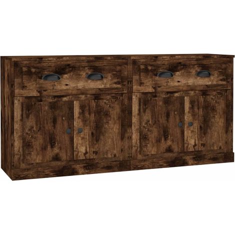 Aparador tipo buffet cómoda armario organizador de almacenamiento cocina sala de estar juego de 2 madera de ingeniería marrón 020036757 (1/5)