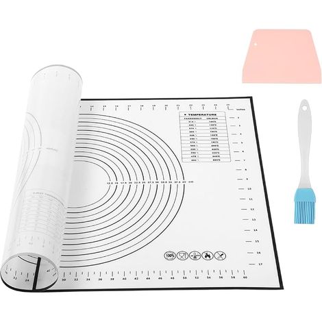 Silicone Pastry Mat, 50 x 70 cm Baking Sheet Mat with Measurements for Spreading Dough, Non-Slip Baking Plate for Pizza, Biscuit, Dough, with Brush and Scraper (1/5)