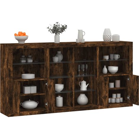 Sideboard mit LED-Leuchten Räuchereiche 202x37x100 cm