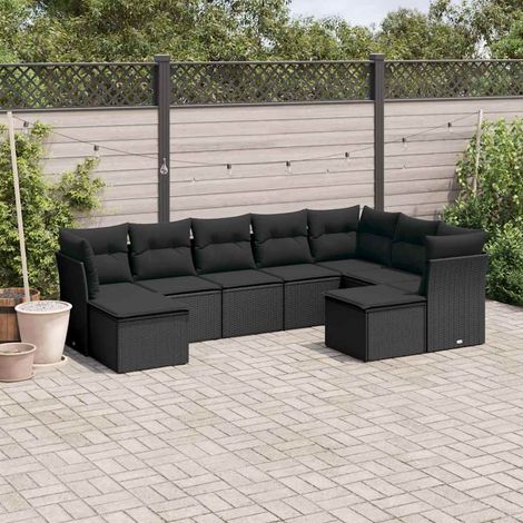 vidaXL Salon de jardin 9 pcs avec coussins noir résine tressée (1/3)