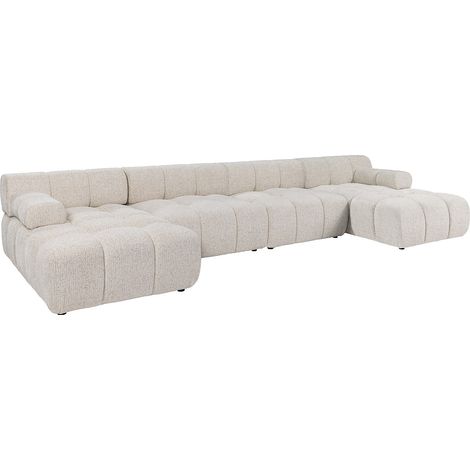 Canapé d'angle panoramique modulable en tissu chiné beige FACIVIL