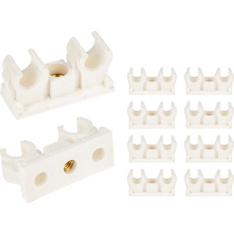 tecuro Doppel - Rohrclip Set 20/22 mm - 10 Stück - Kunststoff weiß, mit Messing - Gewindebuchse M6 (1/5)