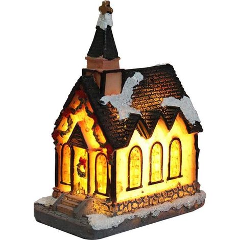 Maison De Noël En Résine - Maison Miniature Avec Lumière LED - Décoration De Fenêtre Et De Scène De Noël - 1 Pièce (1/5)