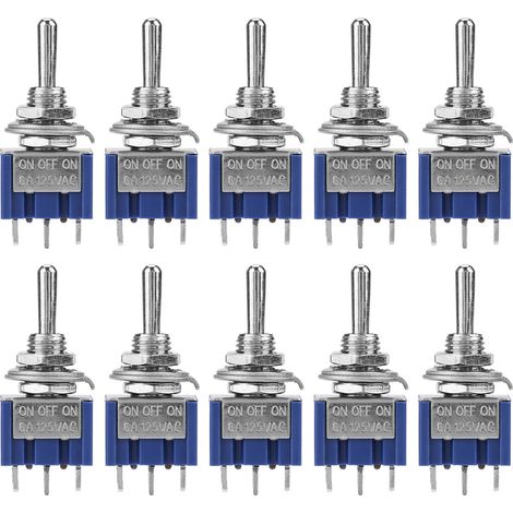 Interrupteur à bascule en marche, interrupteur à 3 broches durable SPDT Compact stable pour l'automobile de contrôle industriel 10pcs 6A, 125VAC (1/5)