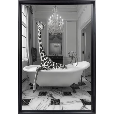 Tableau mural encadré portrait girafe au bain 40x60 cm - Tableau Mural Décoratif - Image Encadrée Imprimée en HD - Impression 40x60 cm sur Fibres de Bois FSC - Finition Mate - Fabriqué en France (1/5)
