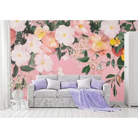 Vlies Fototapete Blumen 200x140 cm, Tapeten, für Wohn und Schlafzimmer, Vliestapete Wandtapete Tapete 3D Effekt- inkl. Kleister - Natur Rosa Botanisch, WallArena (1/4)