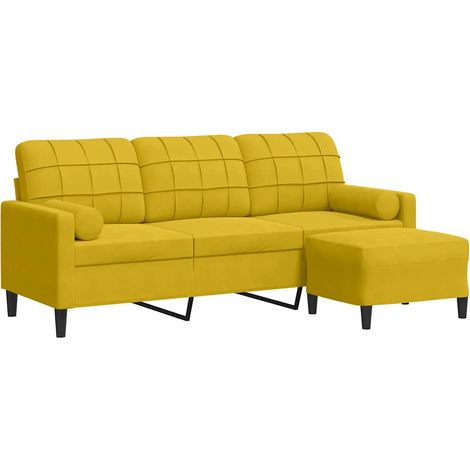vidaXL Sofá de 3 plazas con taburete terciopelo amarillo 180 cm (1/2)