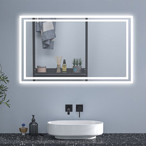 Biubiubath 1000x600mm Bathroom LED Mirror with Lights+Demister+Touch Sensor Switch Wall Mounted
