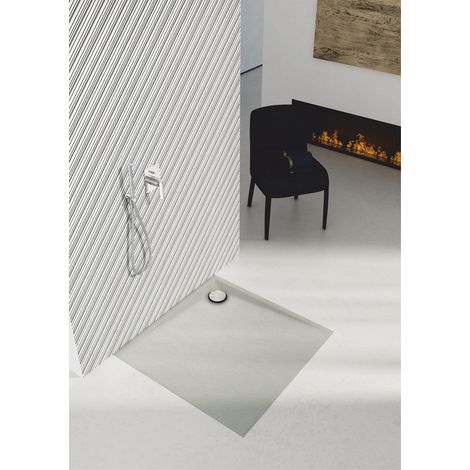 Receveur de douche en acrylique - gris ciment - structure en pierre - carré - CRES - 90 x 90 (1/5)