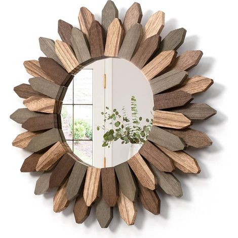 30cm Miroirs Muraux Décoratifs pour Décorer la Maison, la Chambre et Le Salon, Cadeaux pour Décoration Murale, Miroir Mural Rond avec Cadre en Bois (Tricolore) (1/5)