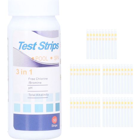 3-in-1 Pool- und Spa-Wasserteststreifen, 50-Punkte-Test, pH-Wert, Chlor-/Brom-Alkalinitäts-Testpapier