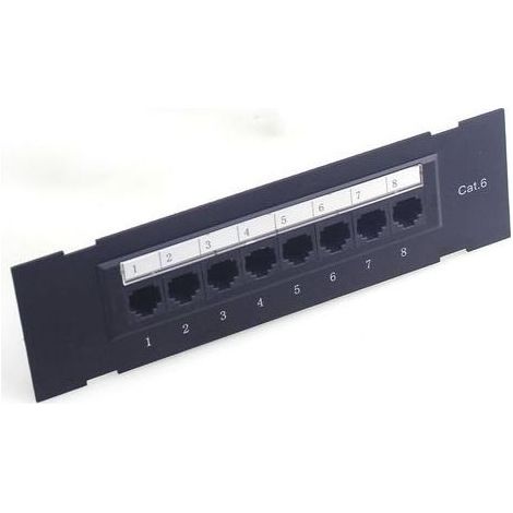 – Coffret de communication panneau de brassage CAT6 8 ports – Câblage T568A/B – Acier électrostatique noir – Montage mural ou rack (1/3)