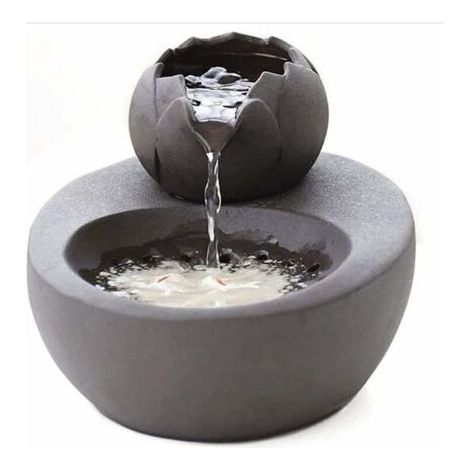 Wasserbrunnen - Aus Keramik - Mit vertikalem Lotus und automatischem Filter - Ideal für Katzen und Haustiere - schwarz, TRIMEC