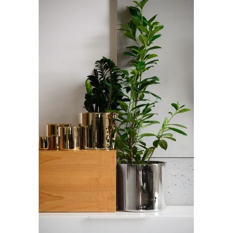 Pot de fleurs en céramique, couvercle cylindrique, lisse, doré, 13 cm (1/3)