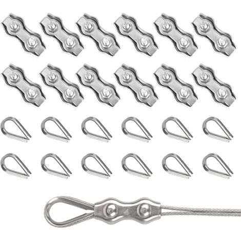 Rybtd Lot 24 Cosses et Câbles Inox 304, Serre-Câble 4 mm + Tige 4 mm, M4 pour Câble 3 mm, Gréement, Marine (1/5)