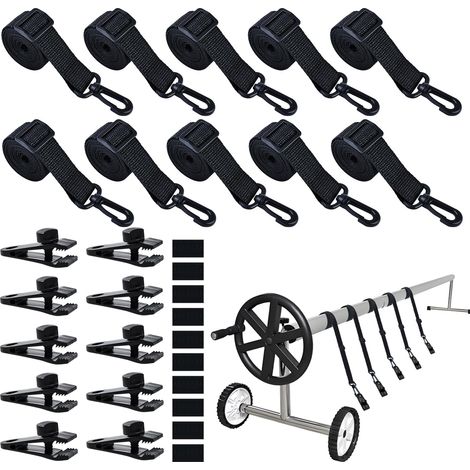 Lot de 10 bandes de maintien et pinces pour enrouleur de piscine, bandes de maintien, film de piscine, pour couverture solaire, enrouleur de film de piscine, enrouleur de bâche de piscine pour système (1/5)