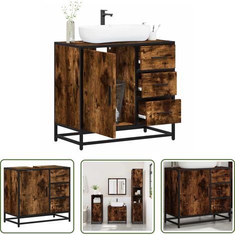 vidaXL Waschbeckenunterschrank Räuchereiche 65x33x60 cm Holzwerkstoff