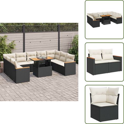 vidaXL Salon de jardin 10 pcs avec coussins noir résine tressée acacia (1/5)