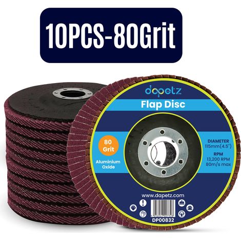 Dapetz ® Flap Discs 80 Grit 115mm 4.5" Aluminum Oxide Grinding Discs Sanding Discs for Angle Grinder to Sanding Grinding Metal Wood and Stainless Steel 10X (1/5)