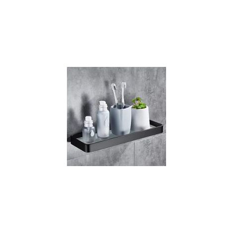 Étagère Douche sans Percage Etagere Murale Salle de Bain Caddy avec Rangement Organisateur Antirouille Aucun Dommage en Verre Trempé Aluminium Space pour Accessoires Cuisine 30cm Noir. (1/4)