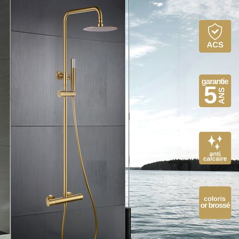Colonne de Douche avec Mitigeur Thermostatique or brossé anti-calcaire - Design Moderne - GENOVA IMEX