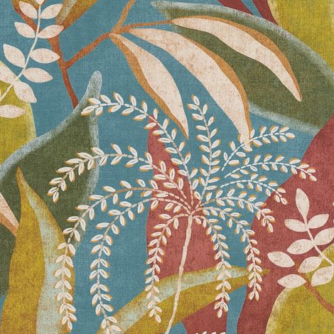 Natur Tapete Profhome 791863 heißgeprägte Vliestapete leicht strukturiert mit Blumen-Muster matt blau wein-rot beige gelb-grün 5,33 m2