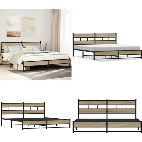 vidaXL Metallbett ohne Matratze Sonoma-Eiche 180x200 cm (1/5)