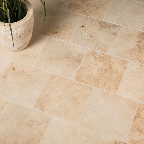 Pavé Travertin Beige Nuancé 20x20x1 cm (vendu au m² - 25 pavés/m²) - RO'MA NATURE