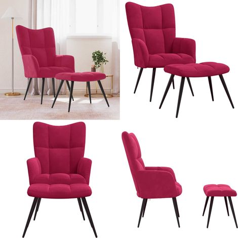 Relaxsessel mit Hocker Weinrot Samt - Samtsofa - Wohnzimmersessel - Bequemer Sessel - Sessel Mit Armlehnen - Lounge Chair - Home & Living