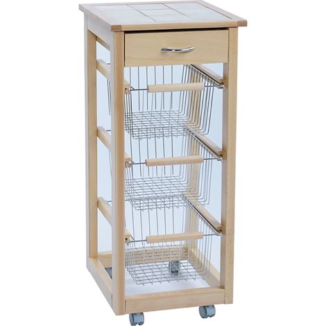 Carrello cucina SLIM in legno di faggio 3 cesti e 1 cassetto Naturale (1/4)