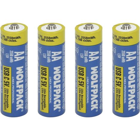 WOLFPACK LINEA PROFESIONAL pila litio recargable aa 1,5v usb-c (4 unidades) (1/4)