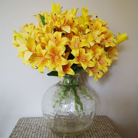 12 x 60cm Artificial Lily Stem Yellow (144 Flowers) (1/5)