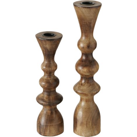 Boltze Kerzenständer Casconda 2-tlg Set Kerzenhalter aus Holz, stilvolles Design