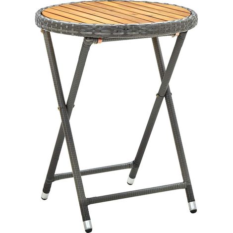 Table basse Table d'appoint pour Salon Chambre - Gris 60 cm Résine tressée et bois d'acacia solide BV266244 - BonneVie (1/5)