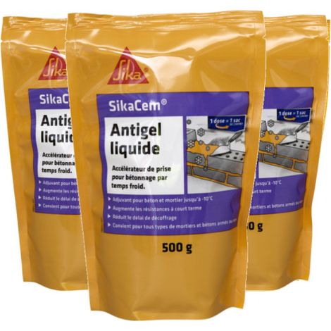Lote de 3 SikaCem Anticongelante Líquido Acelerador para hormigonado en tiempo frío - 500 g