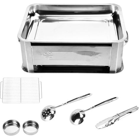 Grille de barbecue rectangulaire en acier inoxydable épais, résistante au vent et sans poignée, idéale pour griller le poisson au charbon de bois ou à l'alcool. (1/5)