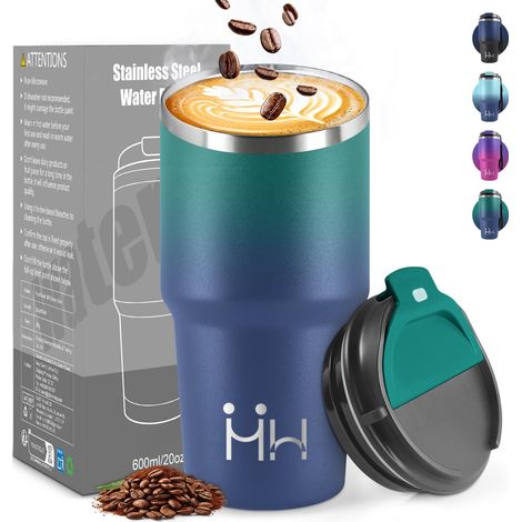 Mug Isotherme 600 ML, Réutilisable, Tasse Isotherme pour Café, Acier Inoxydable 304, Emporter, Anti-fuite, Double Paroi, Étanche Gobelet de Voyage pour Café Chaud et Froid, Lait et Thé (1/5)