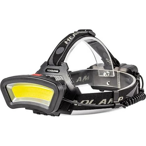 LED COB, USB Rechargeable étanche Phare 2000 lumens, avec lumière rouge, Lampe de travail pour casque, Entretien et construction de voiture, durée fonctionnement 7-14 heures (pile non incluse)